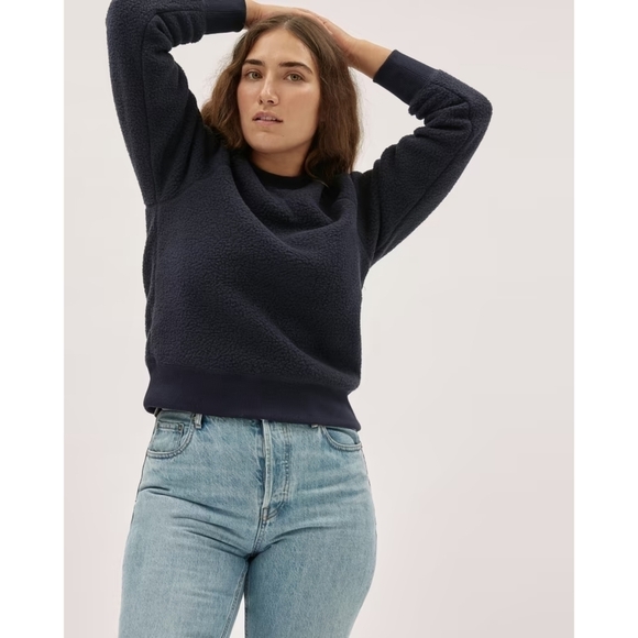 Everlane Sweatshirt Womens Black The Sherpa Teddy Fuzzy Fleece Renew Crew - Picture 2 of 14